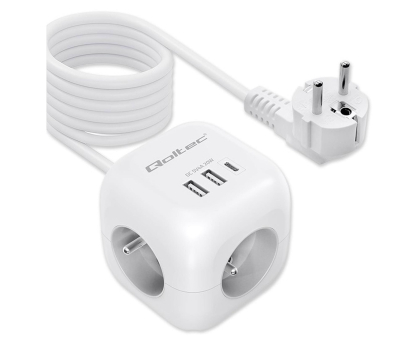 Listwa zasilająca QOLTEC Kostka zasilająca przedłużacz 6w1 3x AC 2x USB 1x USB-C 2m